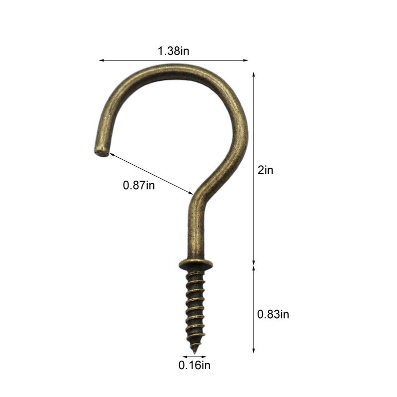 IDEALSV 2" Cup Screw Hooks Bronze Ceiling Hooks Mug Hook 20 Pcs Antique Brass Screw-in Hooks,Christmas Lights and Curtain Hanging,Kitchen,Plants Hanger Outdoor/Indoor - Image 2
